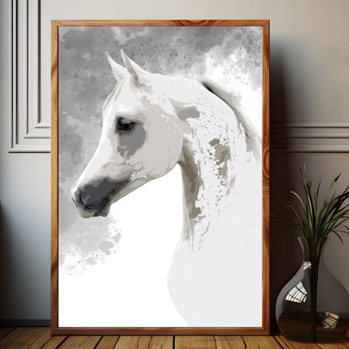 Arabian Horse Wall Art Elegant White Horse Print Modern Farmhouse Animal Poster Equestrian Decor Country Home Style Horse Lover Gift