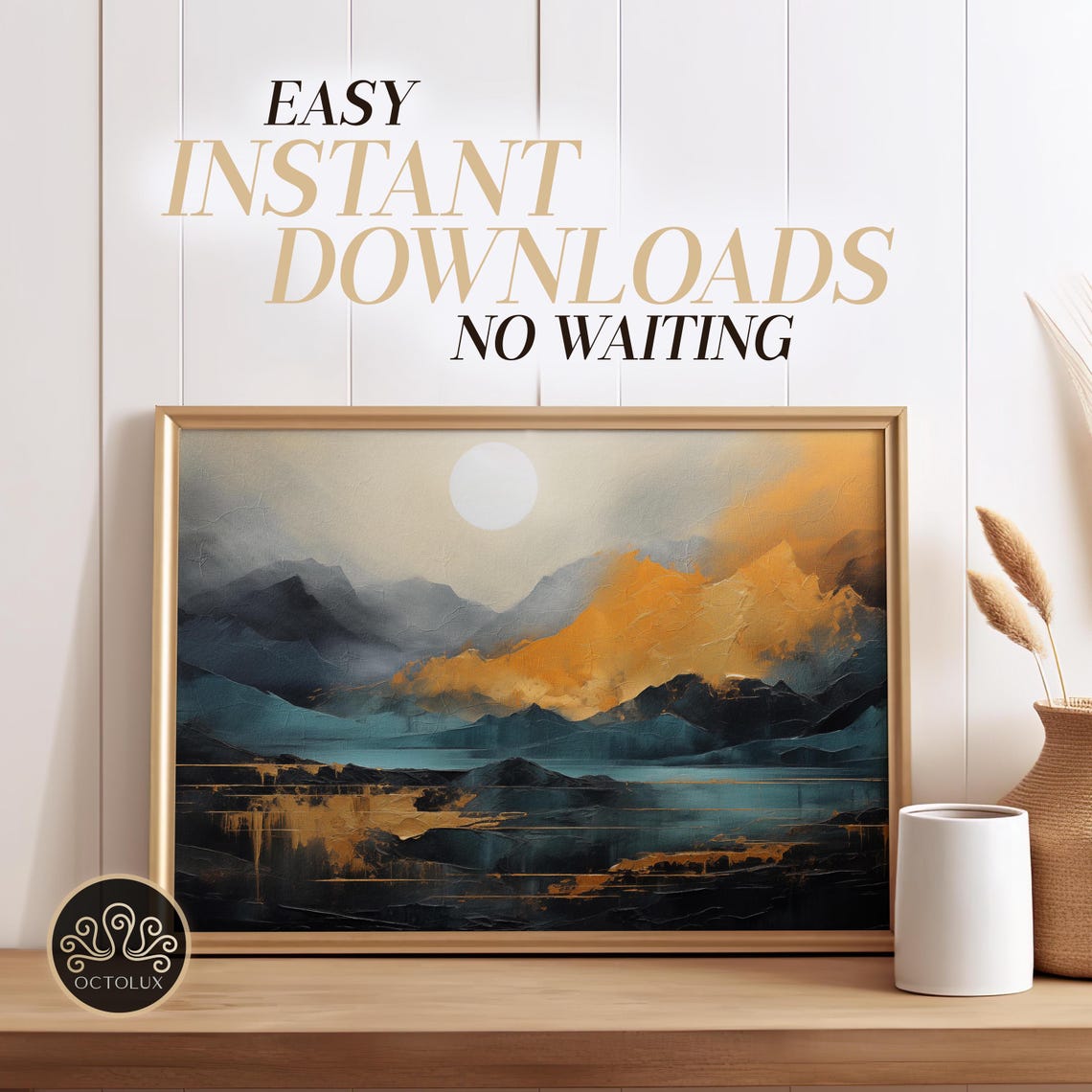 Abstract Print 8 Teal Gold Art Minimalist Wall Art Exhibition Poster - Image 3