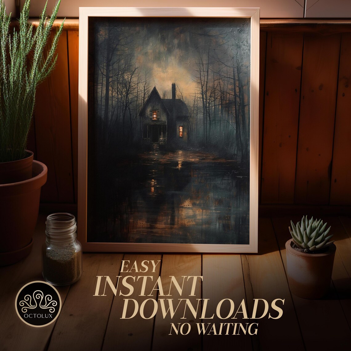 Haunted Lake House, Scenic Halloween Art Print - Image 2