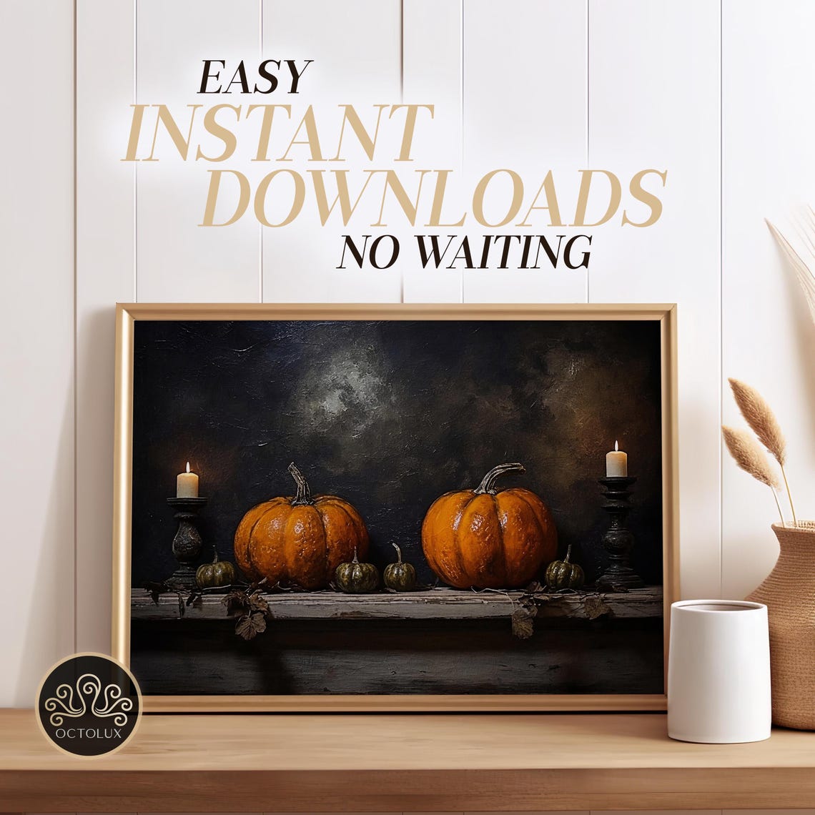 Halloween Pumpkins Altered Moody Painting Rustic Decor Wall Art Dark Academia Print - Image 3