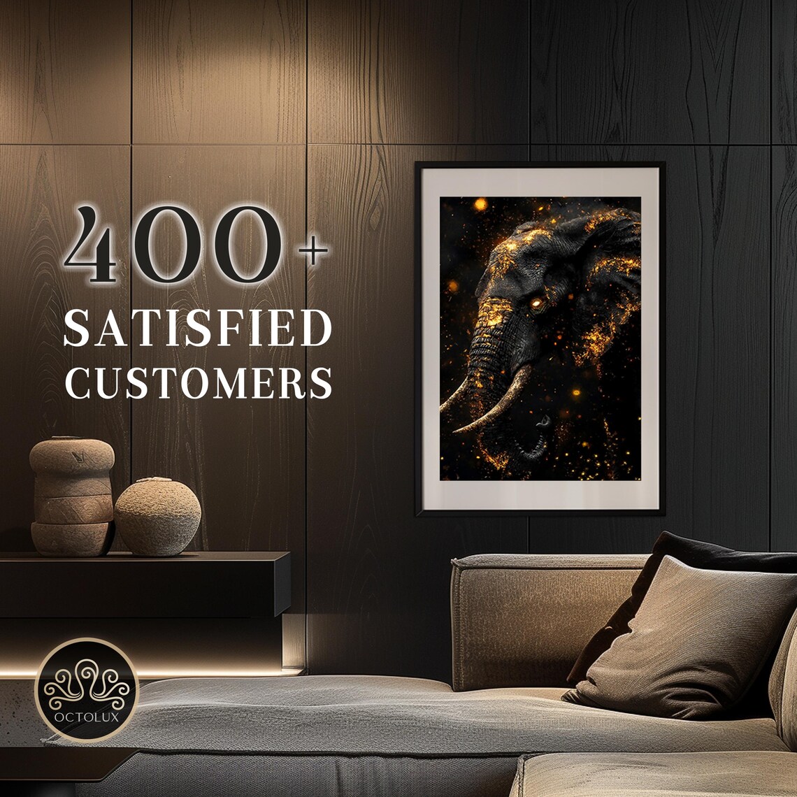Colossus Black Gold Elephant Triple Panel Motivational Strength Wall Art Print - Image 2