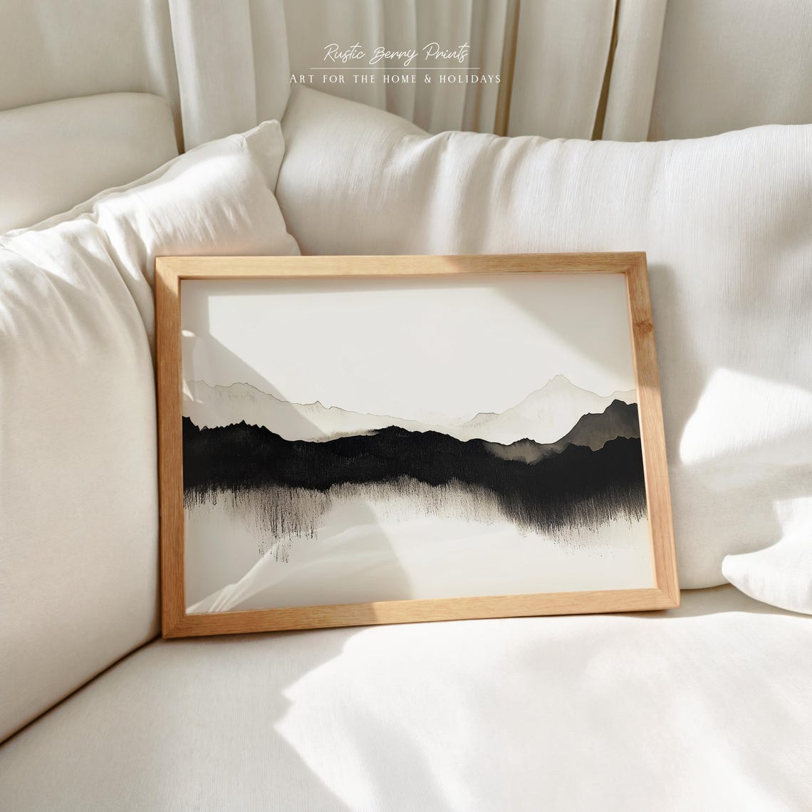 Black White Ink Wash Mountain Ridges Minimalist Asian Style Art Poster - Image 3