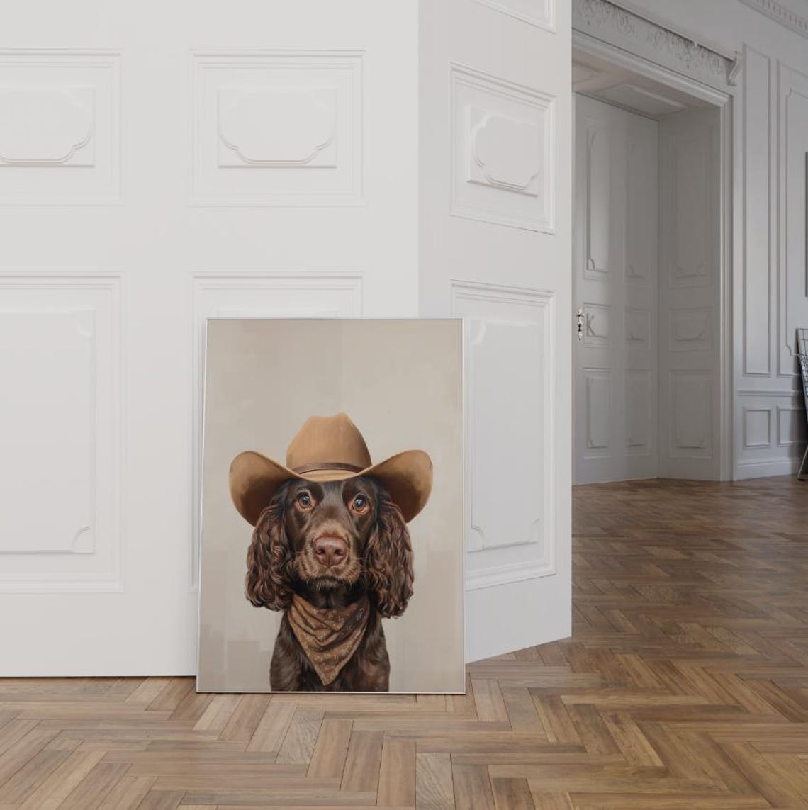 Cocker Spaniel Cowboy Hat Bandana Cute Western Dog Portrait Poster