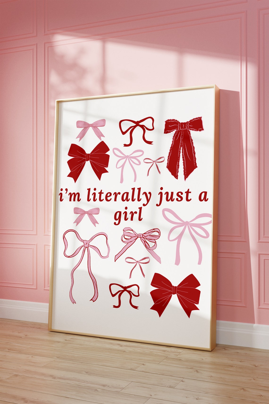 Literally Just A Girl Pink Red Bows Coquette Trendy Wall Poster