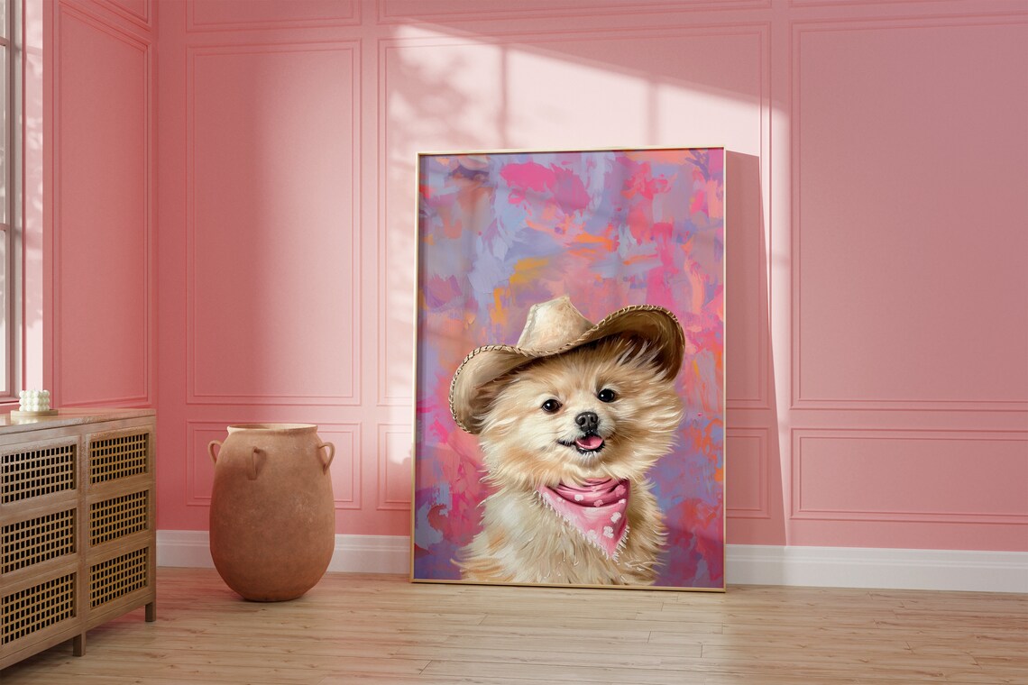 Pomeranian Dog Cowgirl Hat, Vintage Western Art Print - Image 2