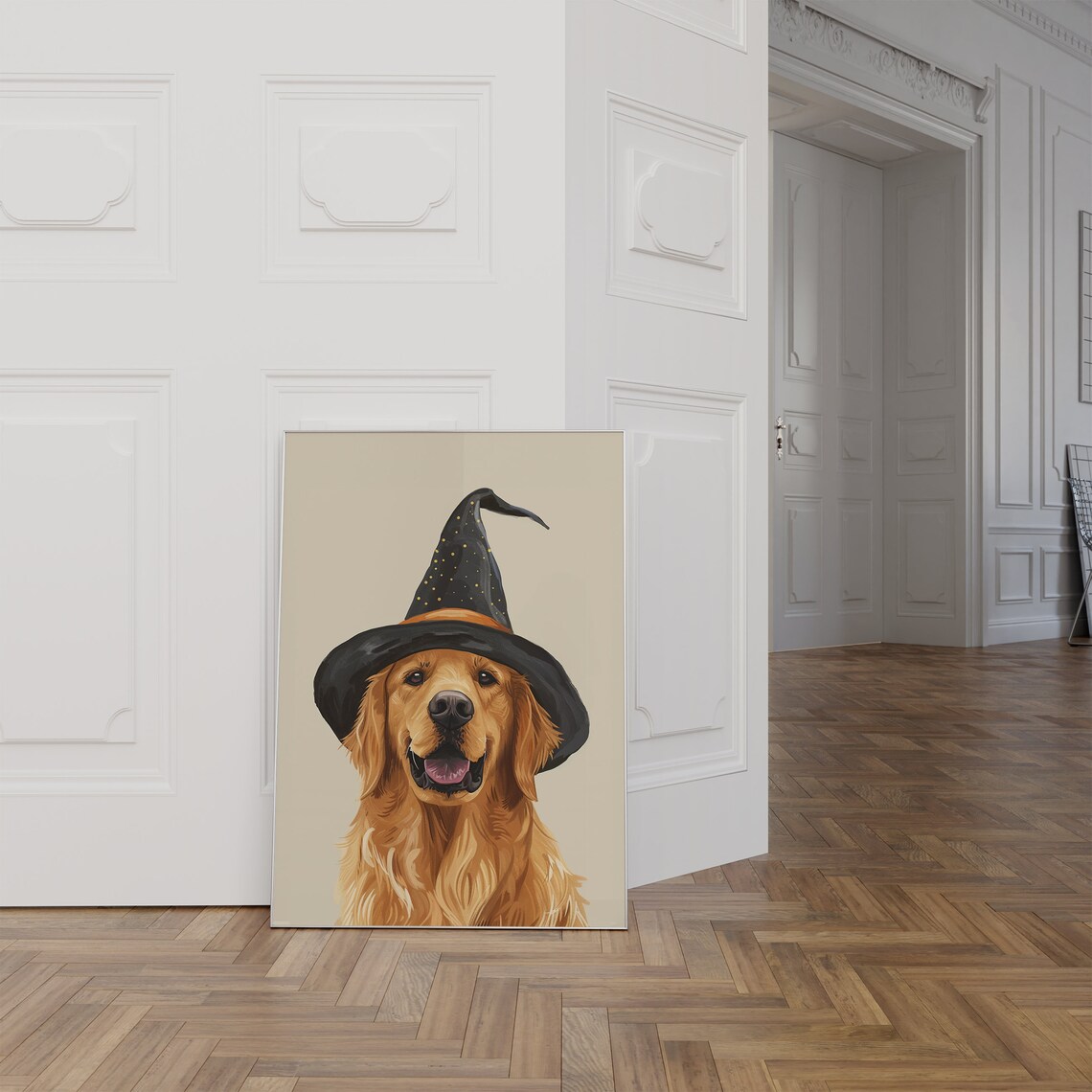 Halloween Golden Retriever Witch Hat Art Print