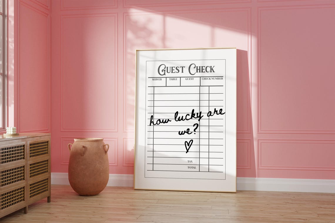 How Lucky Are We White Vintage Guest Check Script Poster Dorm - Image 2