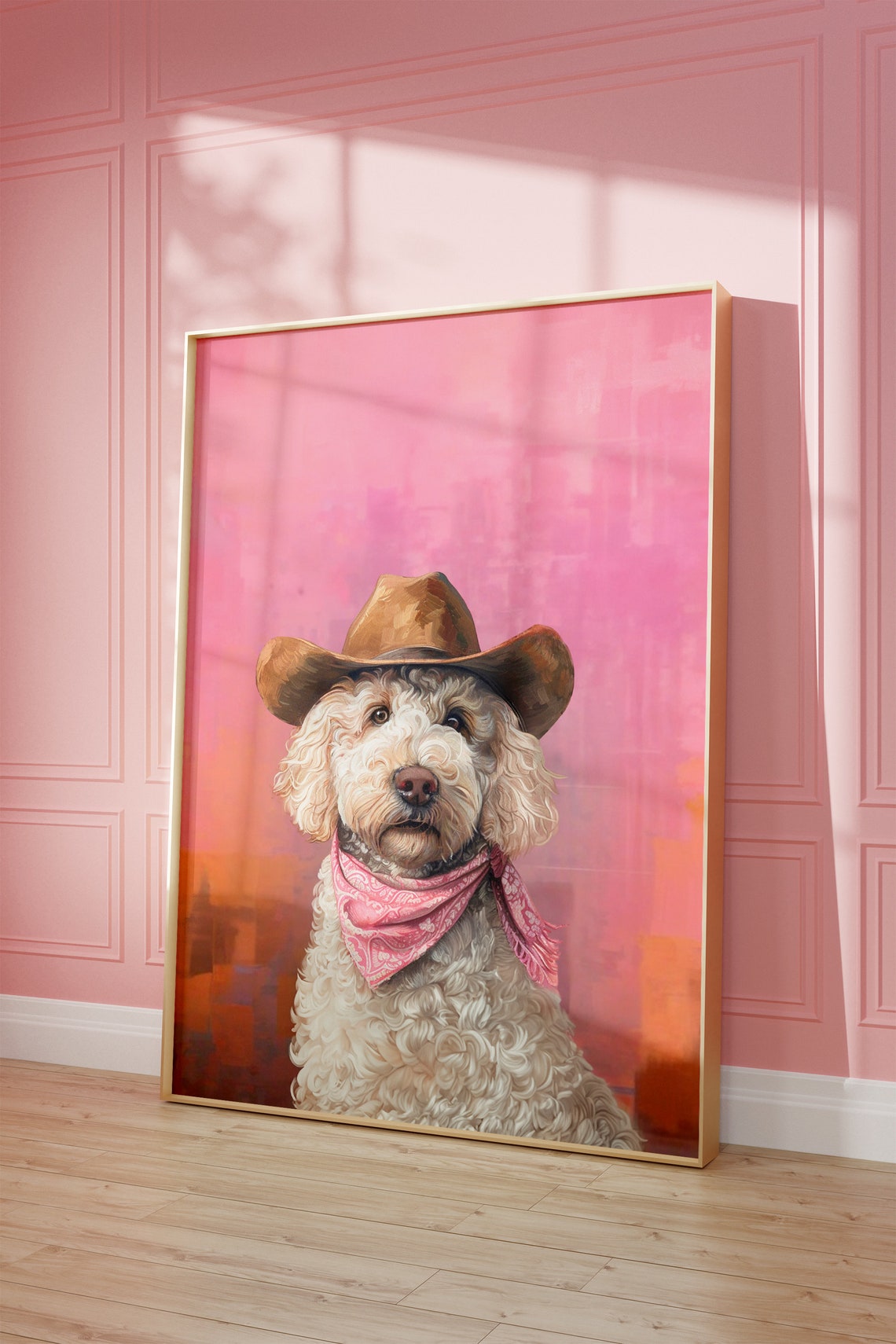 Goldendoodle Dog Cowgirl Hat Print Pink Print Vintage Art Western Girly Preppy Trendy Wall Art Cowgirl Hat Print Funky Western Art - Image 2
