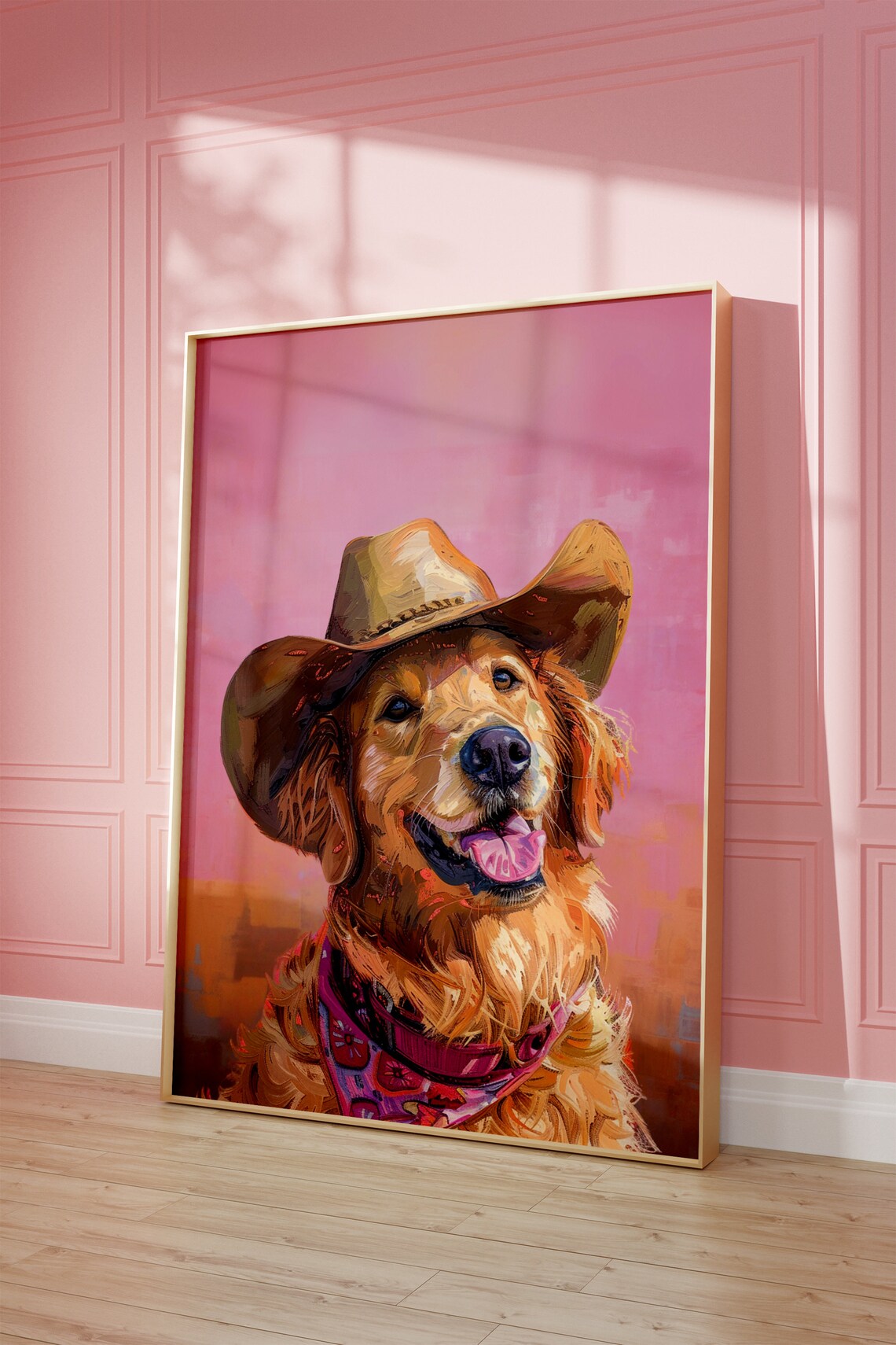 Dog Cowgirl Hat Pink Vintage Western Art Print - Image 2