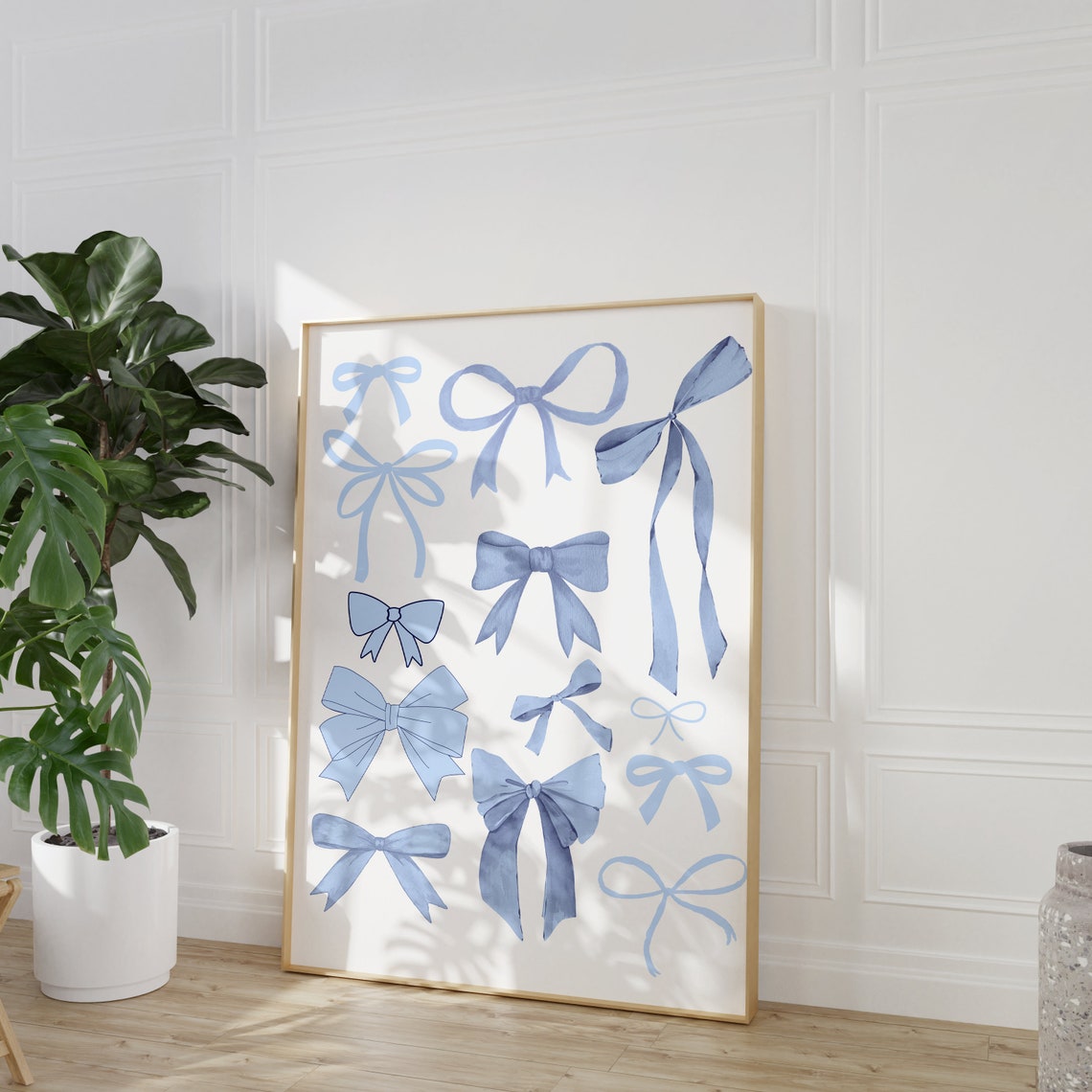 Scattered Blue Watercolor Bows Pattern Coquette Aesthetic Poster