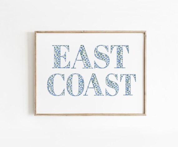 East Coast Blue Hydrangea Floral Typography Preppy Decor Poster