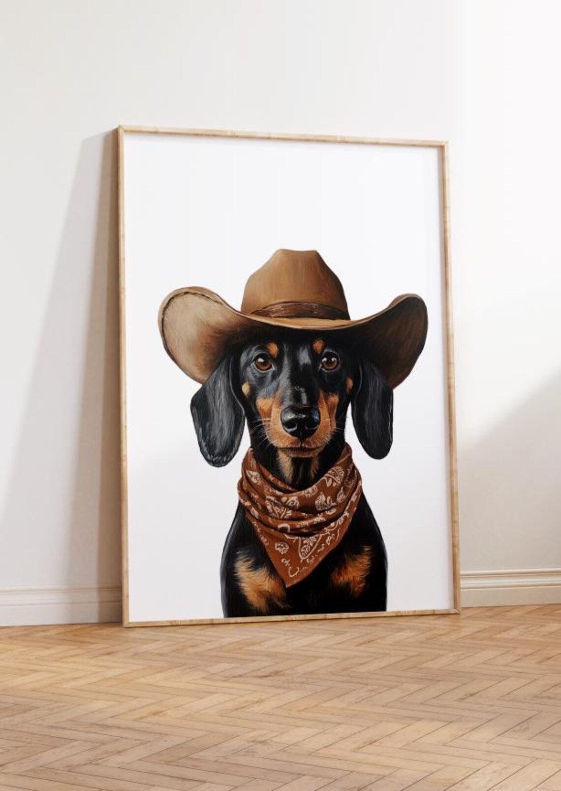 Cowboy Dachshund Neutral Western Aesthetic Art Print