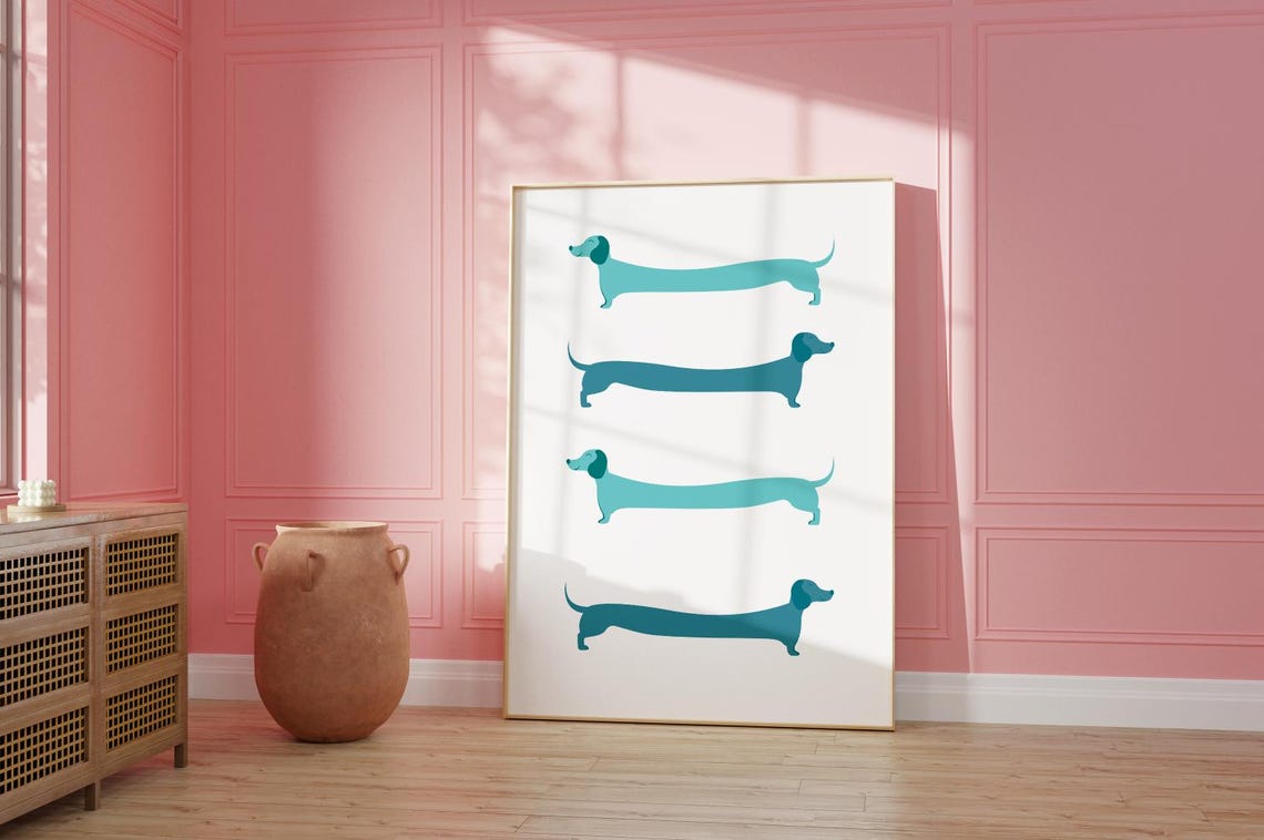 Blue Dachshund Print Kids Room Poster Preppy Art Dachshund Dog Nursery Room Decor Dog Print Kids Room Weiner Dog Print - Image 2