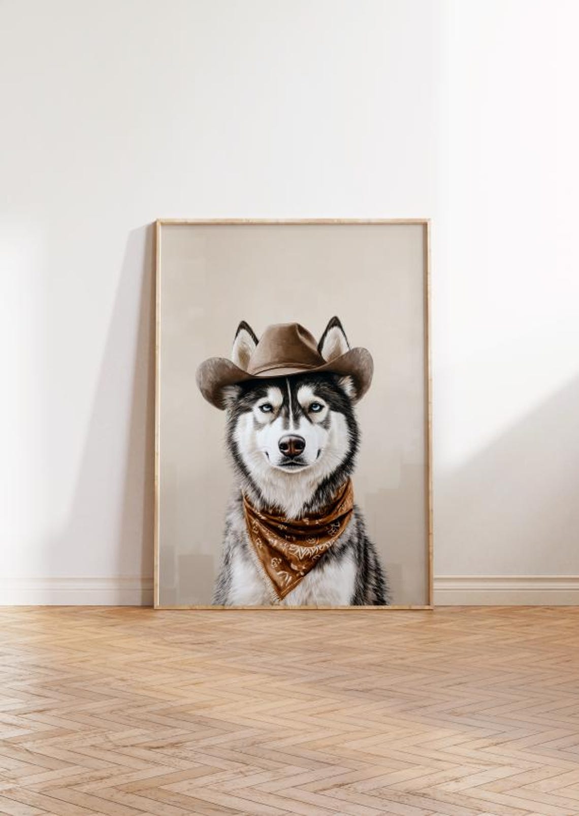 Siberian Husky in Cowboy Hat Neutral Rustic Western Dog Art Poster - Image 2