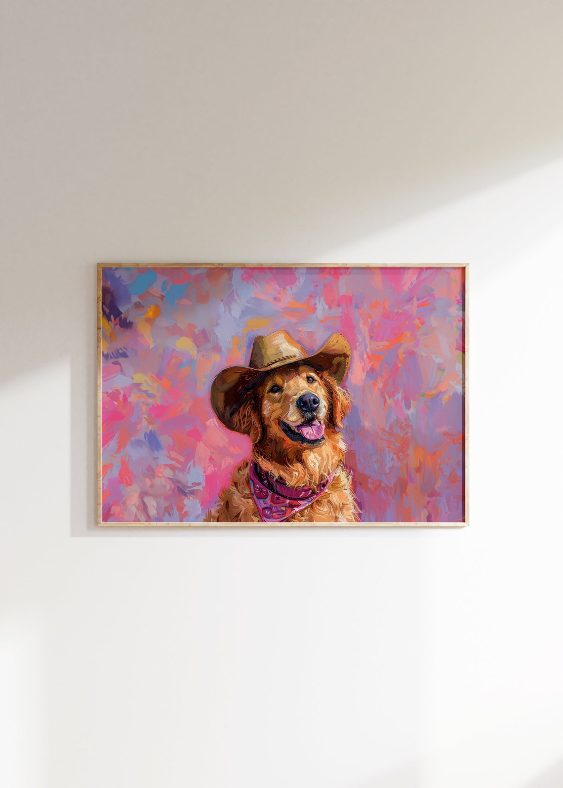 Dog Cowgirl Hat Print Pink Print Vintage Art Western Girly Preppy Trendy Wall Art Puppy Print Cowgirl Hat Print Funky Western Art