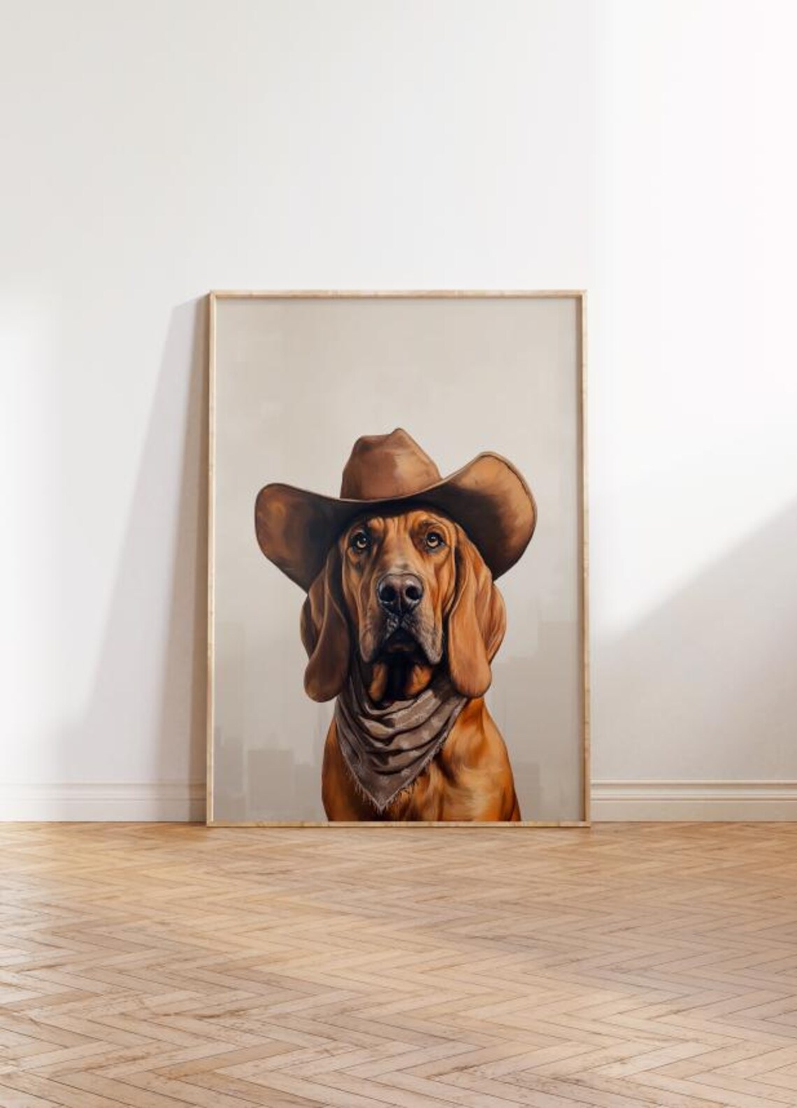 Bloodhound Dog With Cowgirl Hat, Western Art Print - Image 2