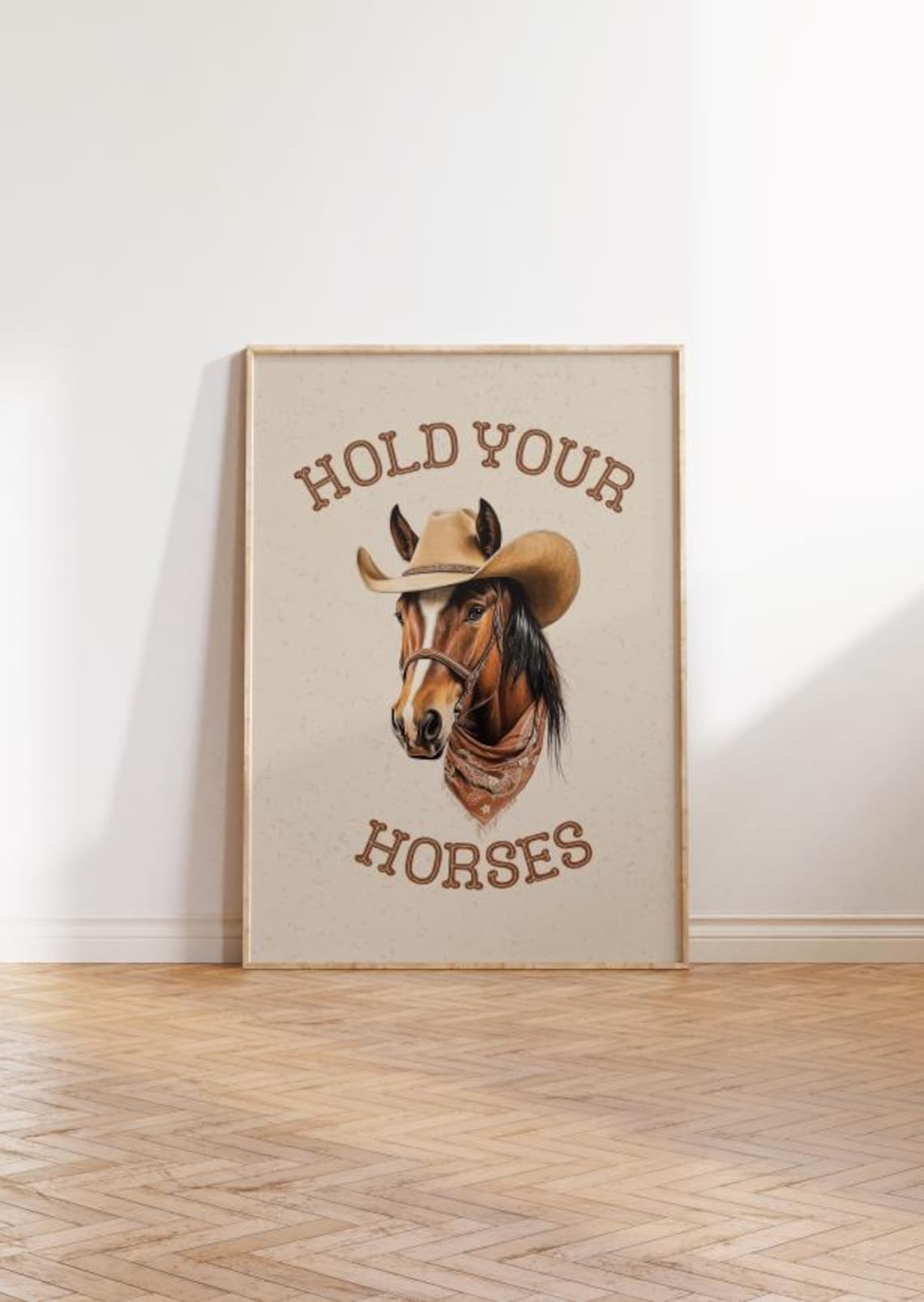 Hold Your Horses Cowboy Horse Head Funny Vintage Western Art Poster