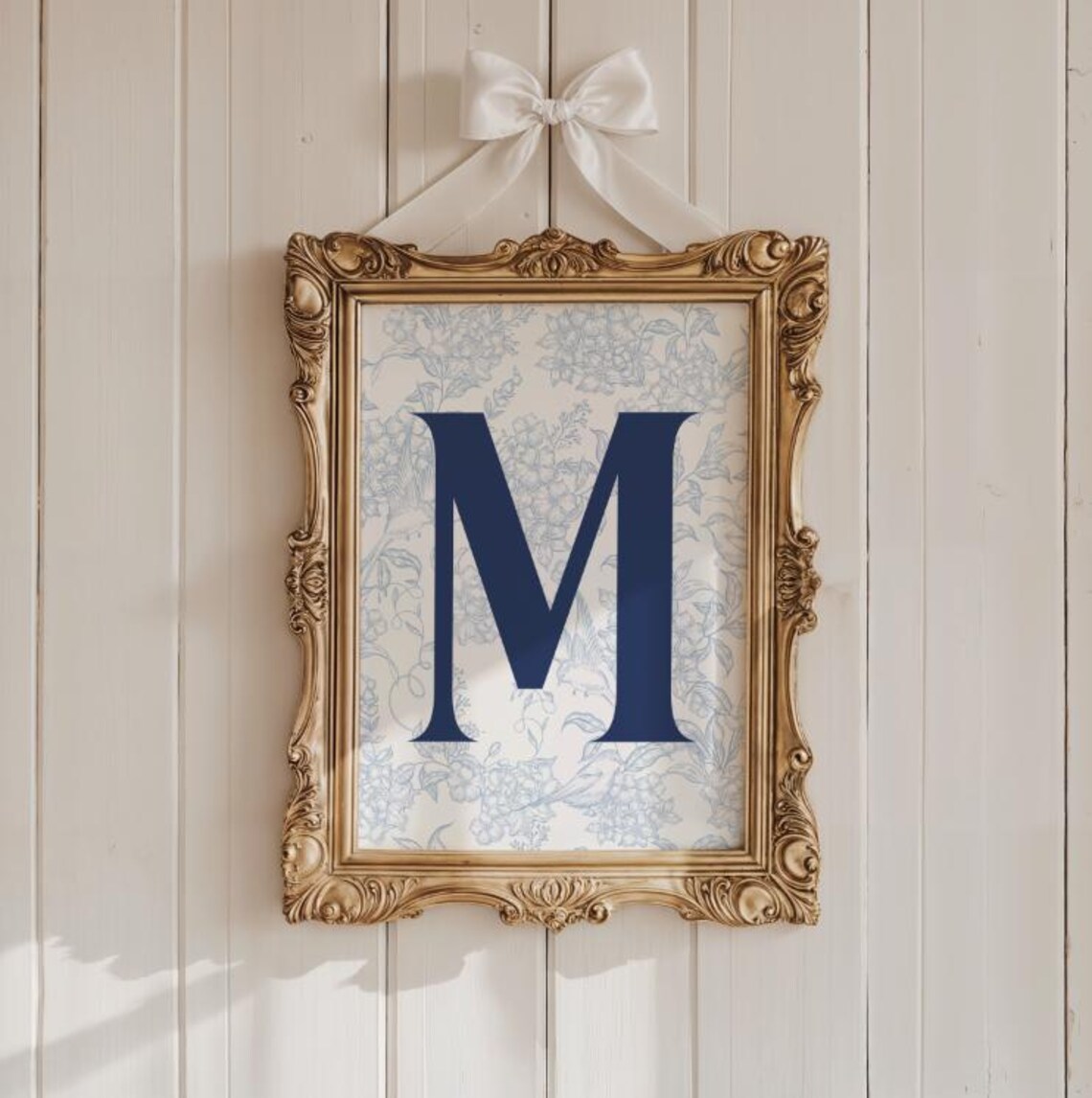 Custom Initial Chinoiserie Art Print, Preppy Blue