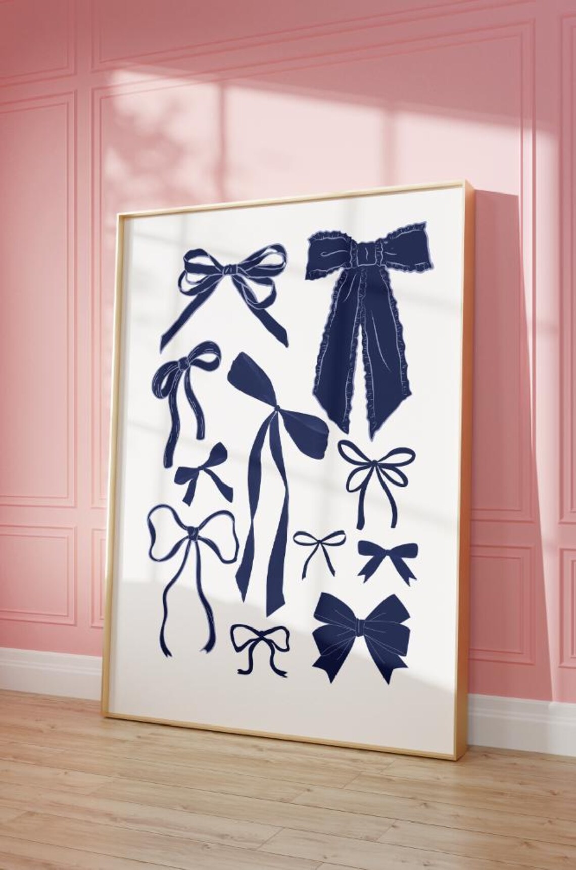 Navy Blue Ribbon Bows Collection Coquette Girl Wall Decor Poster