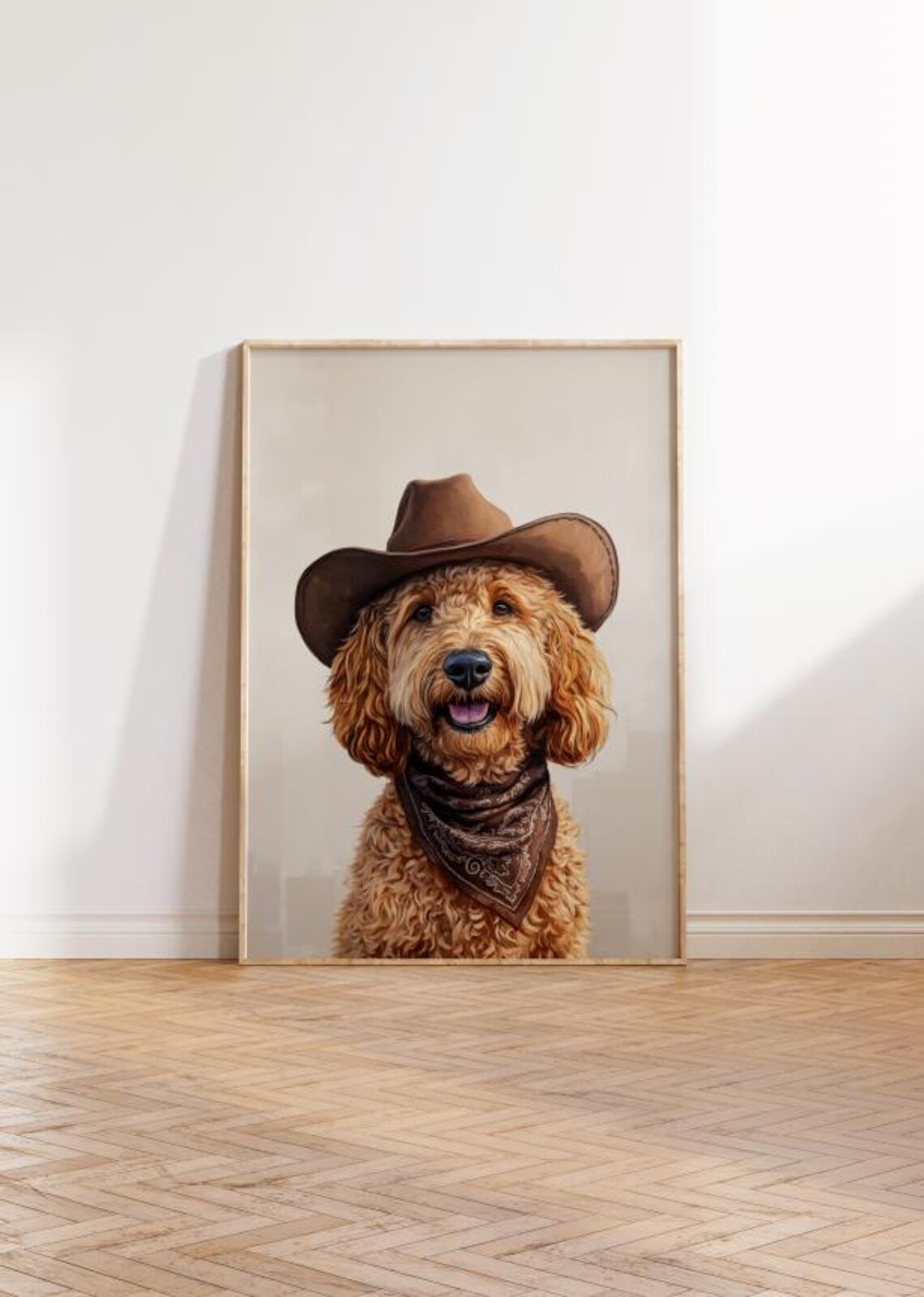 Goldendoodle Dog Cowgirl Hat Vintage Art Print