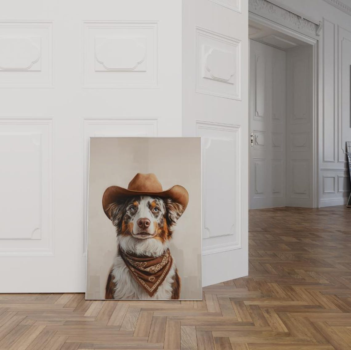 Red Merle Australian Shepherd Cowboy Hat Western Dog Art Poster