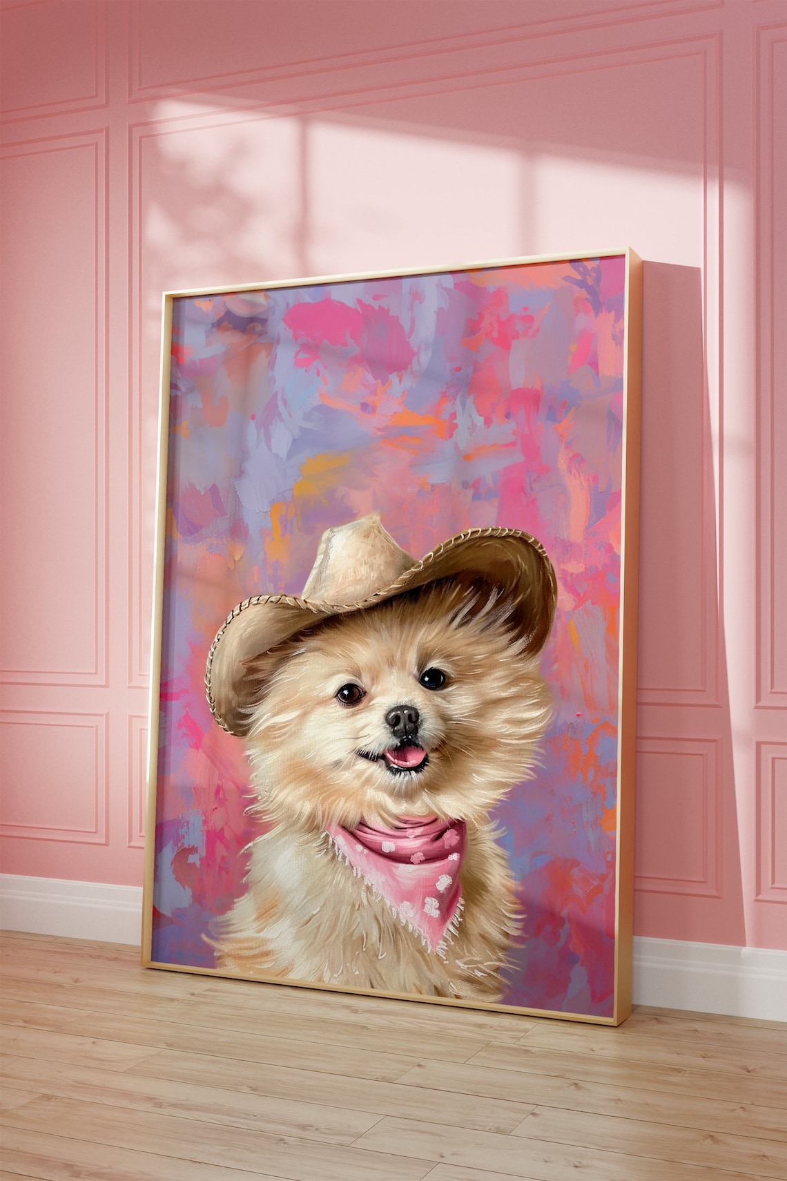 Pomeranian Dog Cowgirl Hat, Vintage Western Art Print