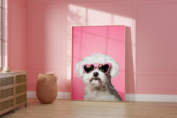 Pink Maltese Print Funky Poster Preppy Art Maltese Dog Gift Cute Pink Decor Dog Print Kids Room Print
