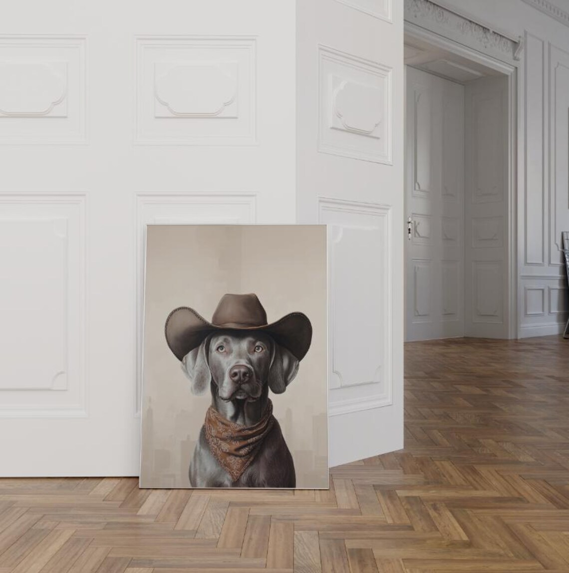 Weimaraner Dog Cowgirl Hat Vintage Western Art Print