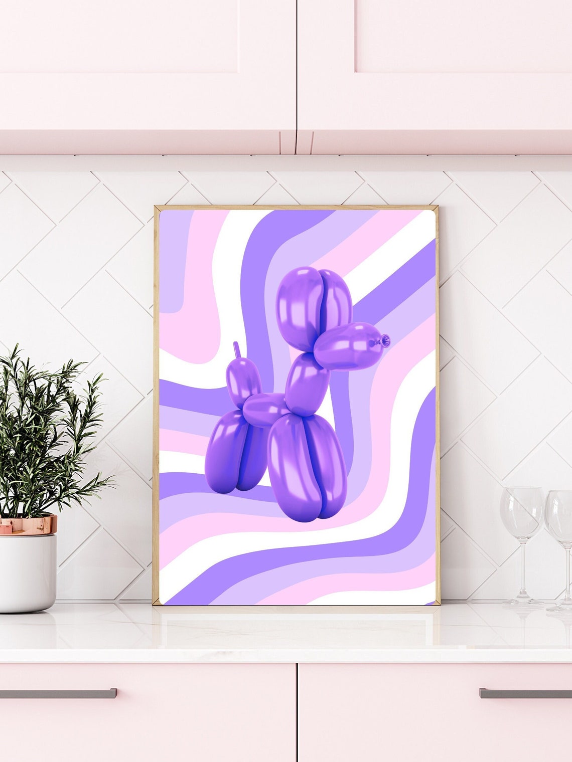 Pop Art Purple Balloon Dog Wall Art Modern Wall Art Preppy Pink Prints Boho Eclectic Decor Funny Gift Nursery Playroom