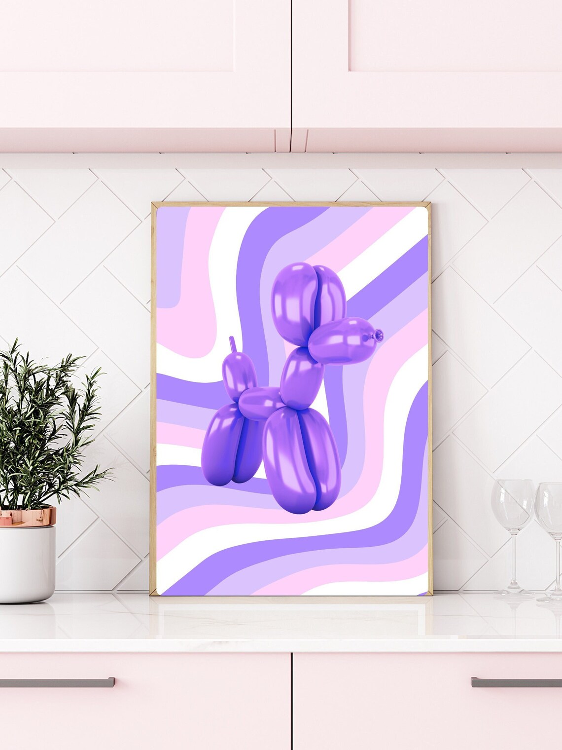 Purple Balloon Dog Pop Art Pastel Swirl Modern Kids Room Wall Poster