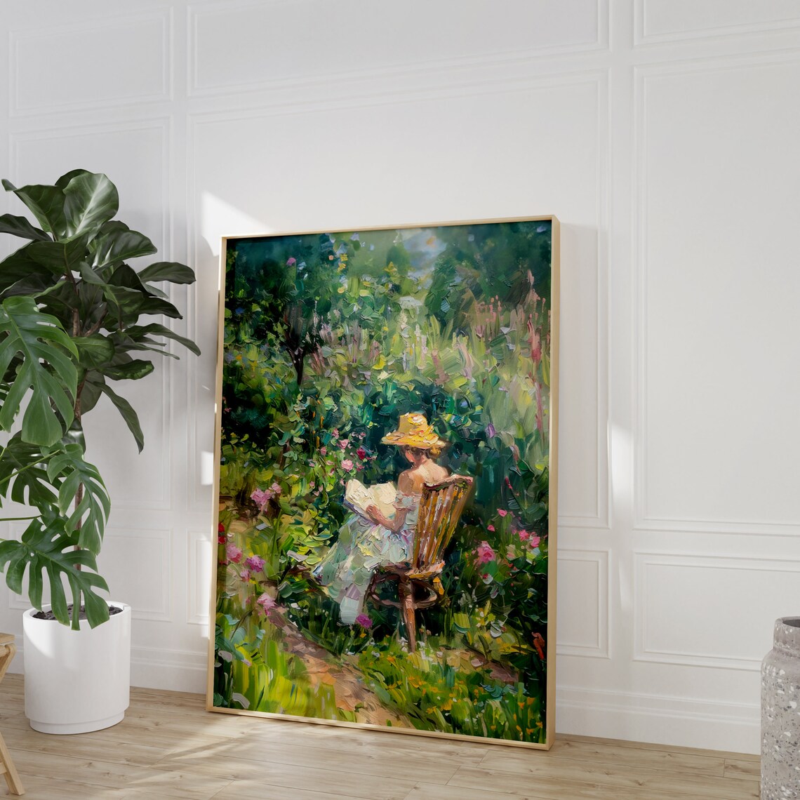 Woman Reading In A Blooming Garden Impressionist Painting Poster - Image 2