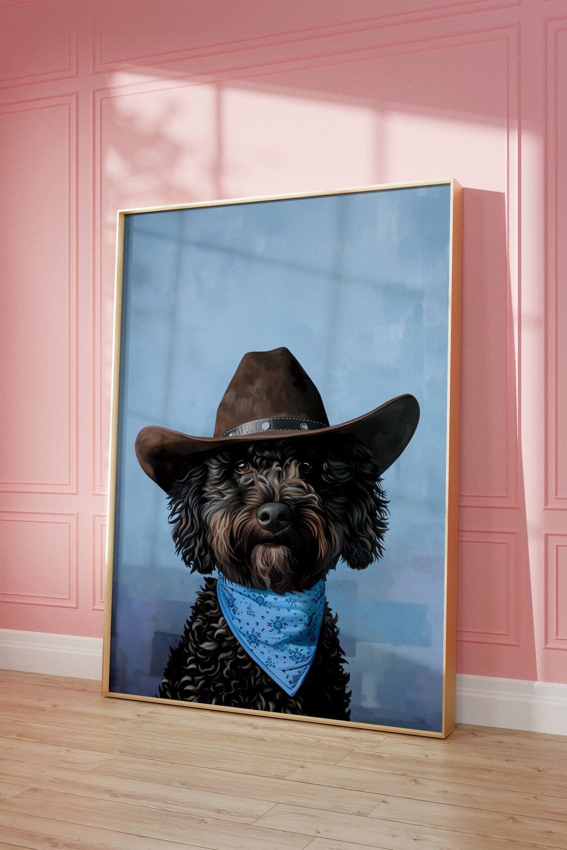 Dog Goldendoodle Cowgirl Hat Vintage Art Print