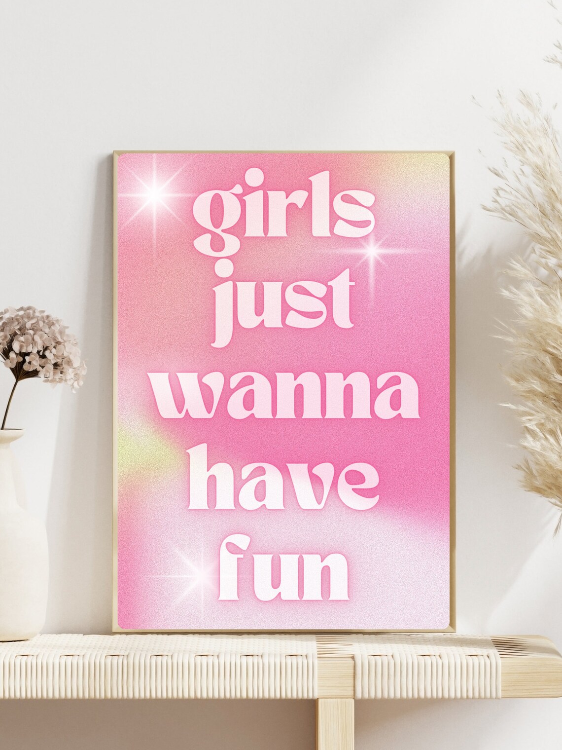 Girls Just Wanna Have Fun Pink Gradient Retro Sparkle Quote Poster - Image 2