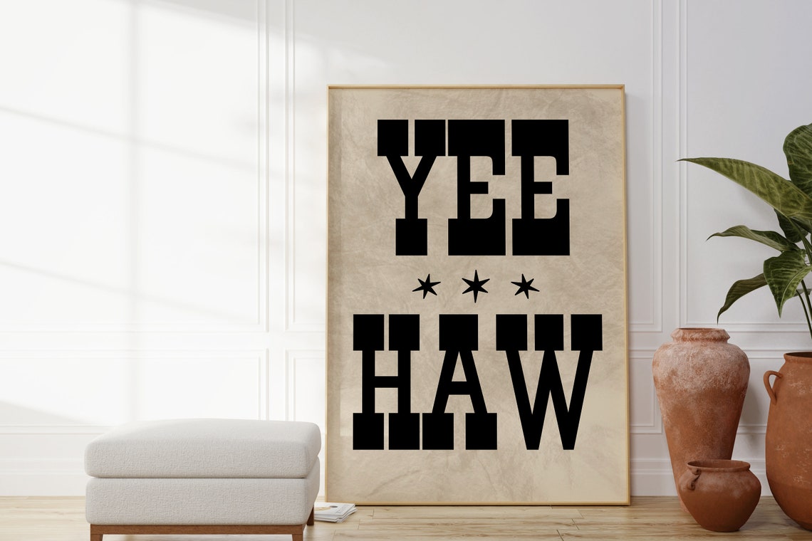 Yee Haw Bold Black Western Typography Parchment Star Decor Poster - Image 2