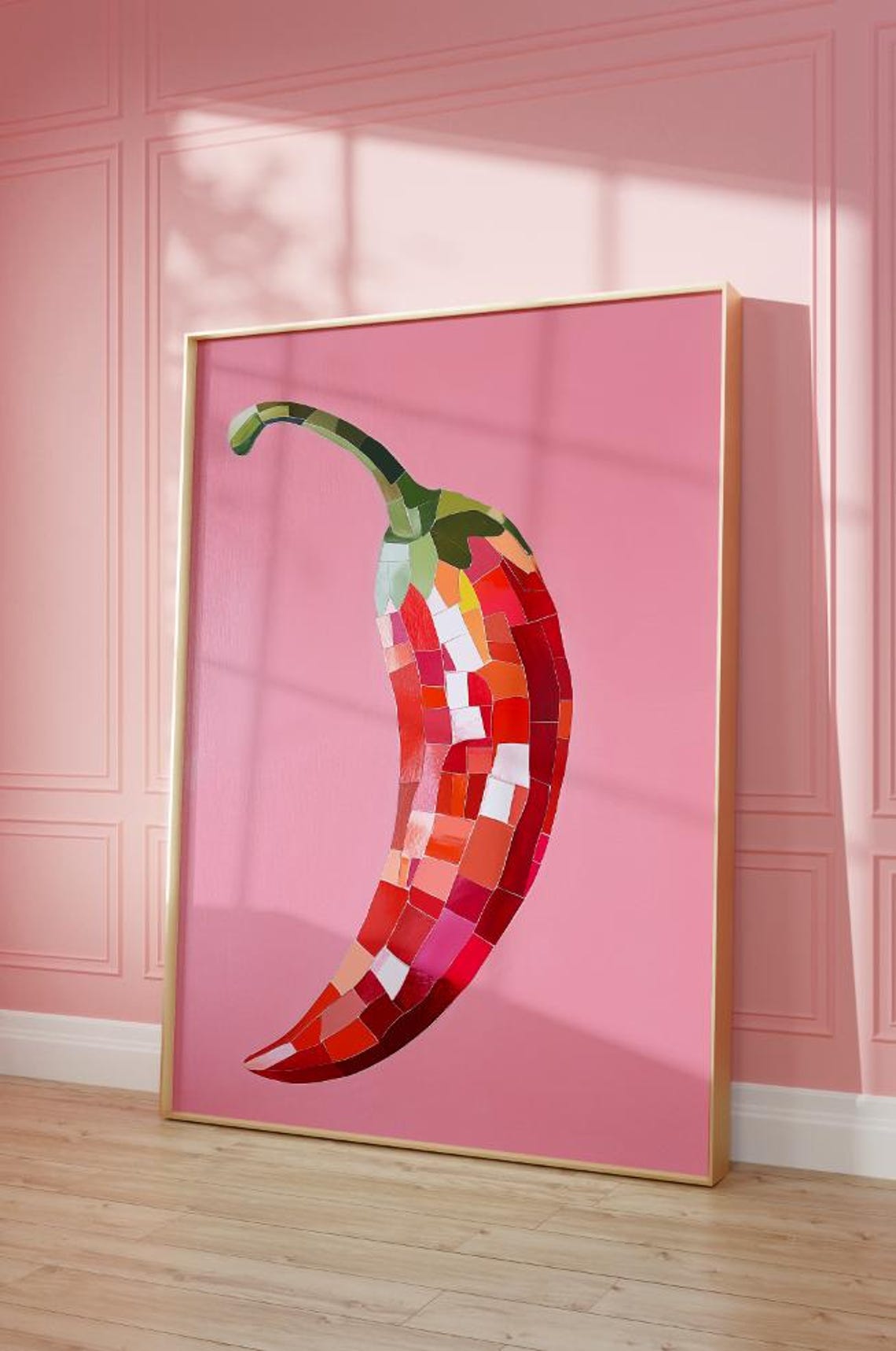 Red Chili Pepper Disco Ball Mosaic Style Pink Kitchen Wall Art Decor