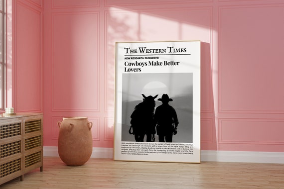 Vintage Cowboy Wall Art Newspaper Wall Art Newspaper Poster Western Wall Art Vintage Bar Cart Dorm Retro Surfing Wall Art