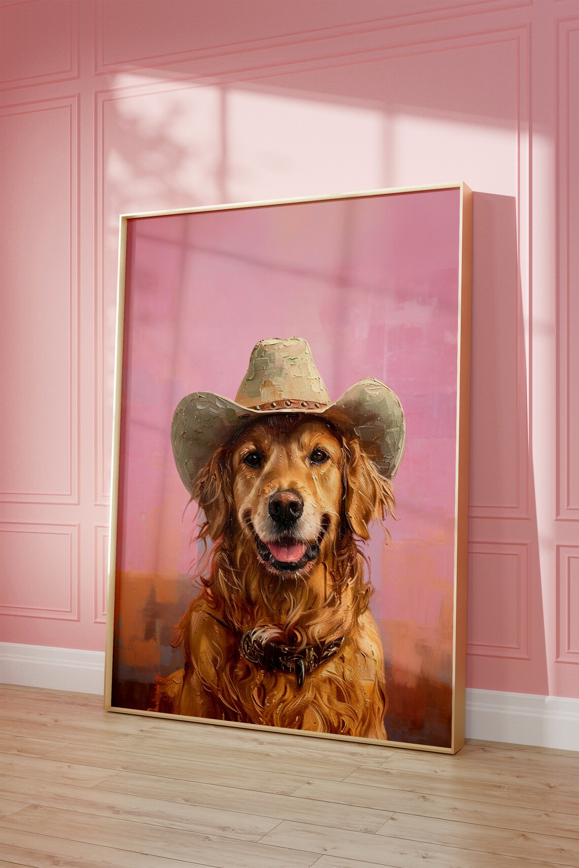 Dog Cowgirl Hat Print, Vintage Western Girly Art