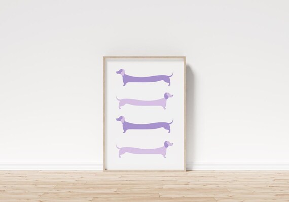 Purple Dachshund Silhouette Row Minimalist Kids Room Art Poster