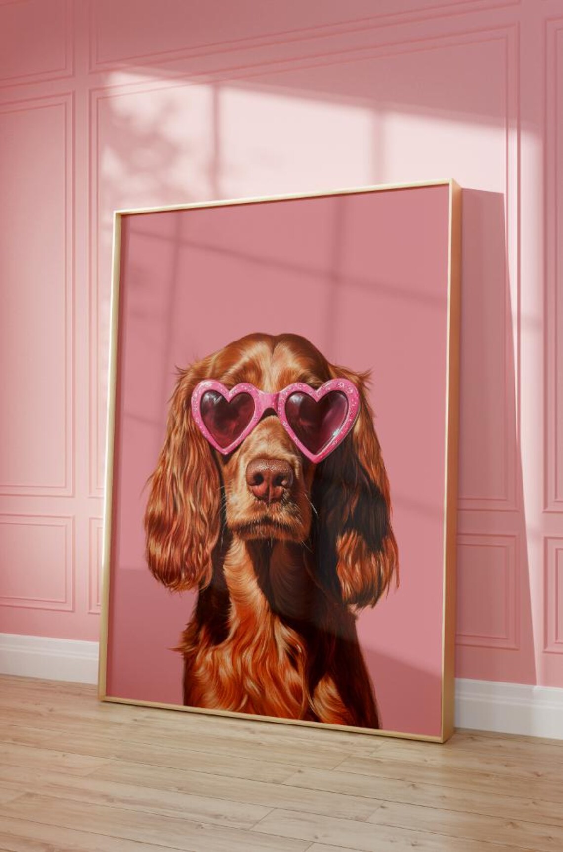 Irish Setter With Pink Heart Sunglasses Preppy Dog Art Poster