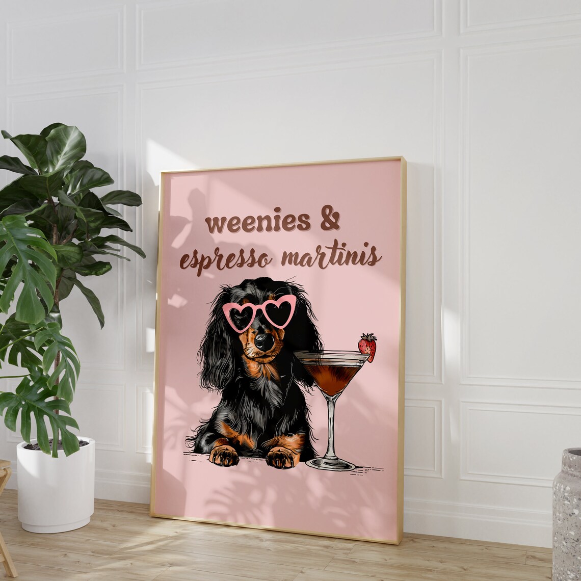 Pink Dachshund Print, Funky Preppy Dog Art
