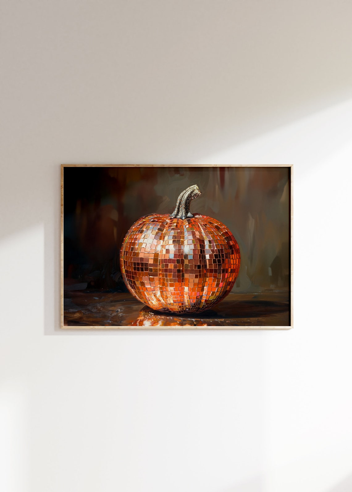 Disco Ball Pumpkin Mosaic Fall Halloween Glam Art Poster Dorm