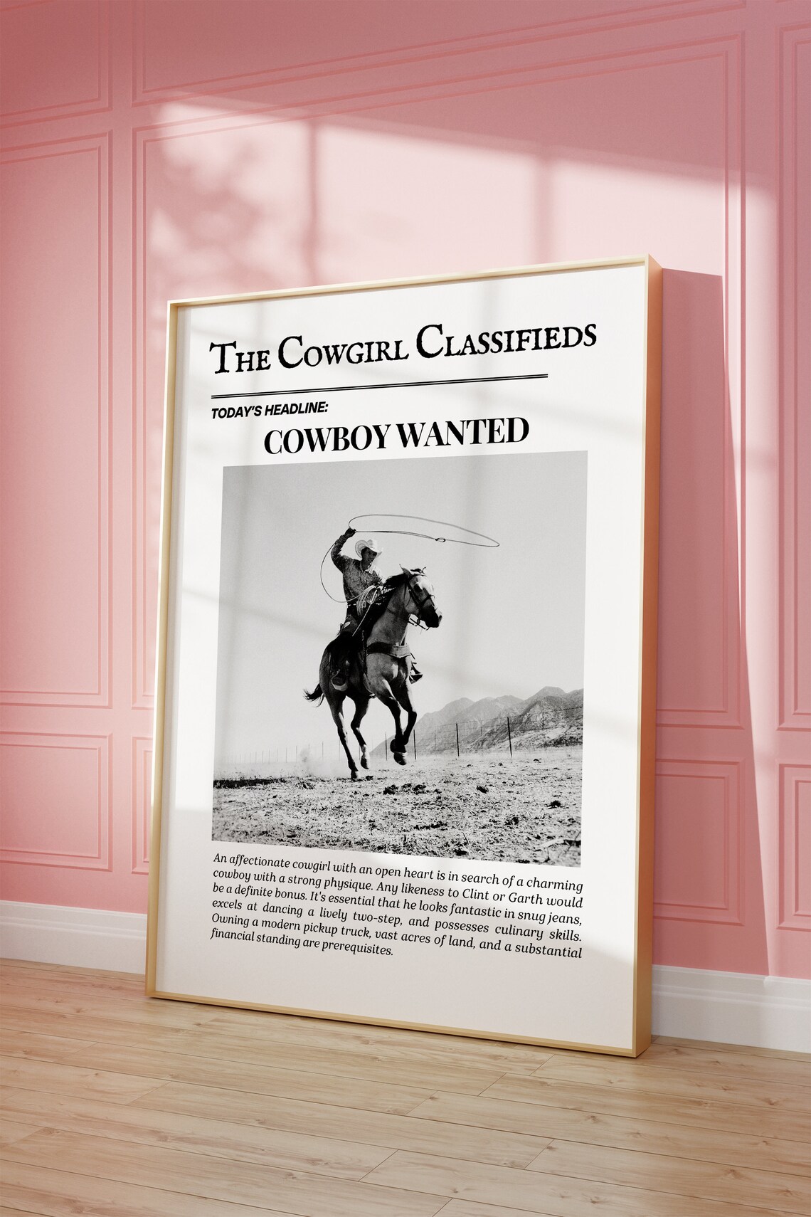 The Cowgirl Classifieds Cowboy Wanted Funny Newspaper Poster