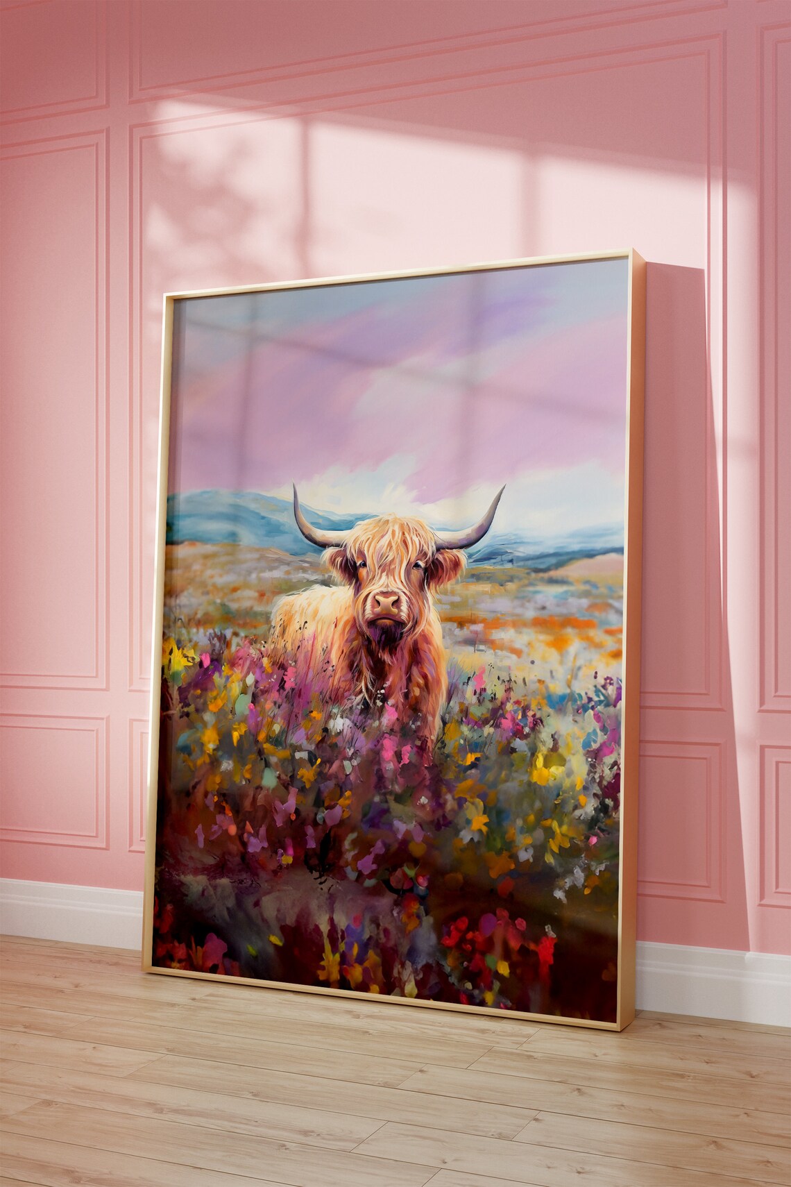 Highland Cow Print Pink Print Vintage Art Western Girly Preppy Trendy Wall Art Cow Lover Print Western Print Funky Western Art