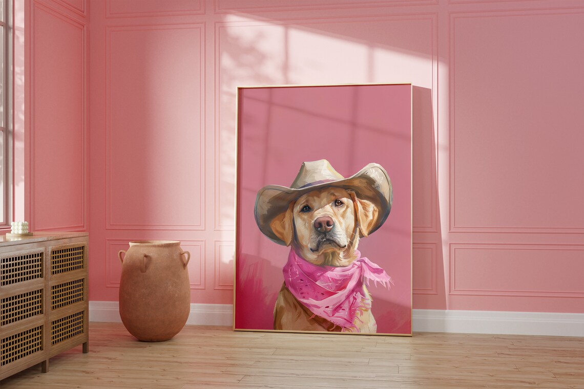 Puppy Cowgirl Hat Print, Vintage Western Style