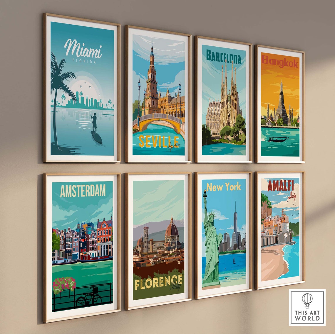 Miami Florida Paddleboarder Sunset Skyline Palm Scene Poster - Image 3