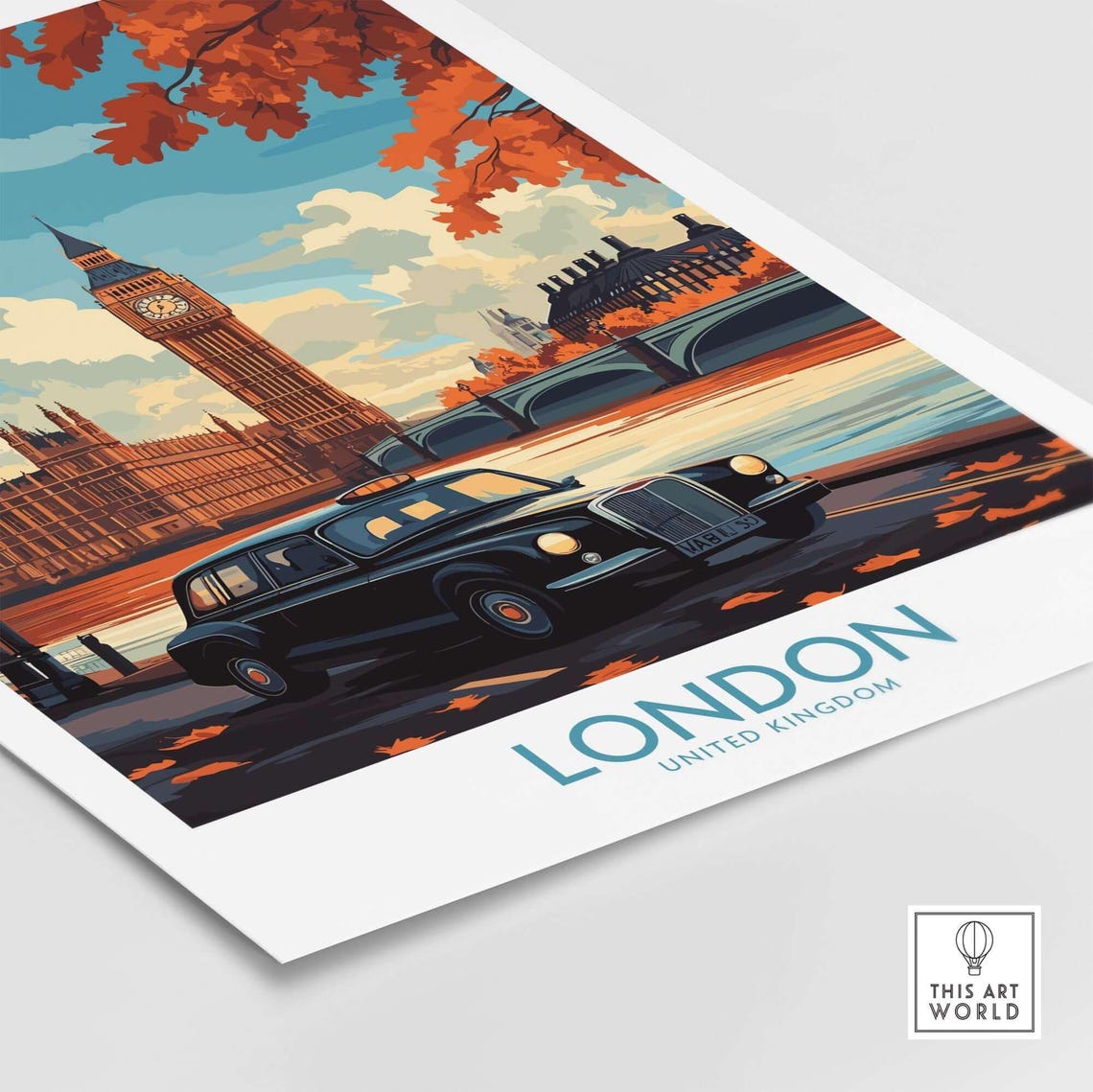 London UK Black Cab Autumn Big Ben Westminster Travel Poster - Image 4