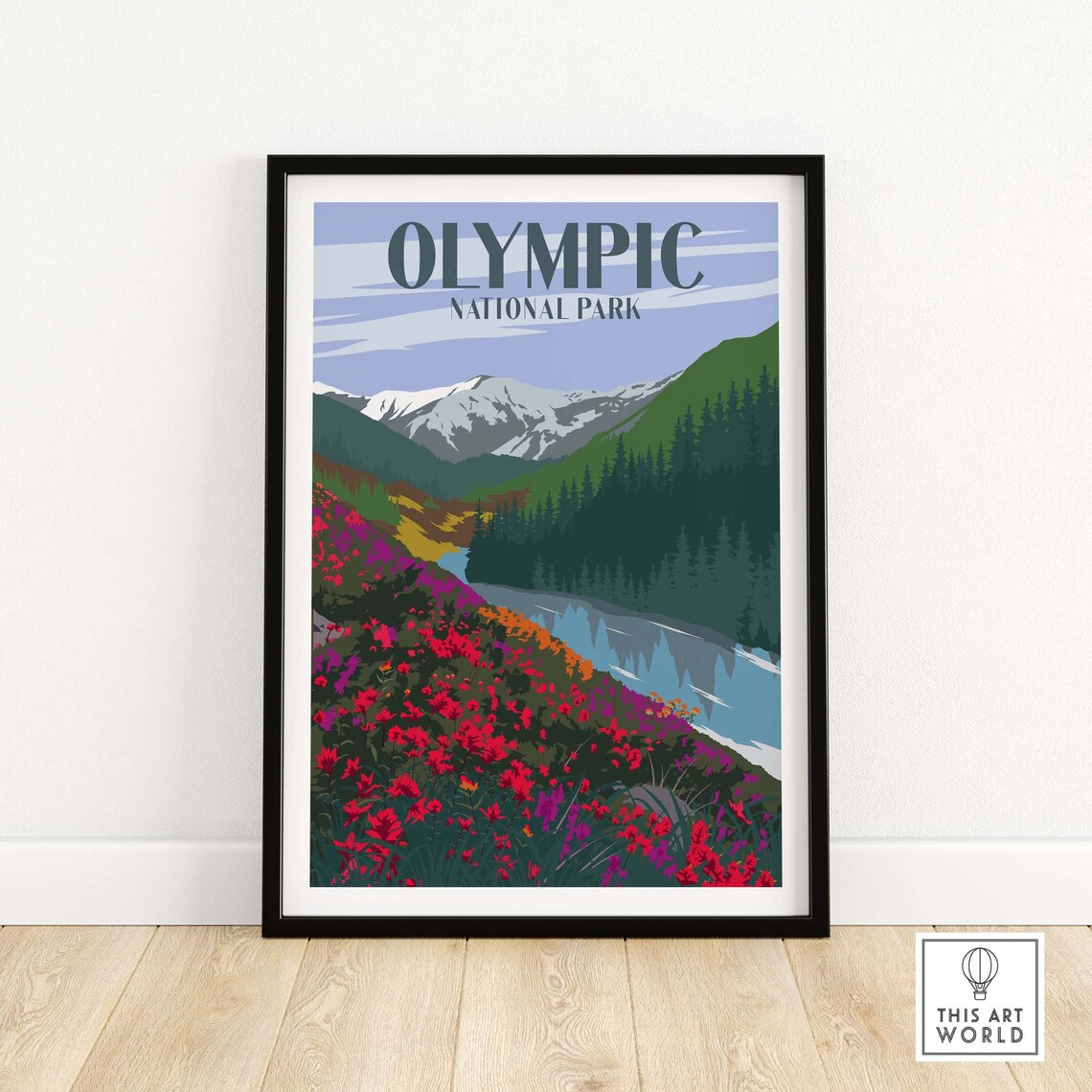 Olympic National Park Wildflower Meadow River Mountain Poster - Image 4