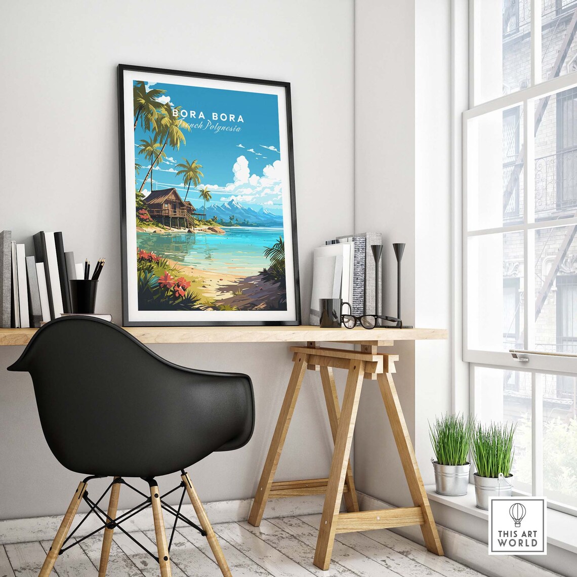 Bora Bora French Polynesia Beach Hut Palm Lagoon Scene Poster - Image 4
