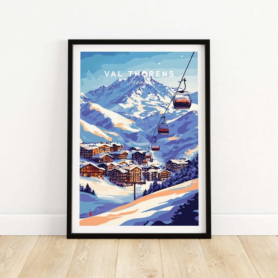 Val Thorens France Ski Poster, Chairlift Scene
