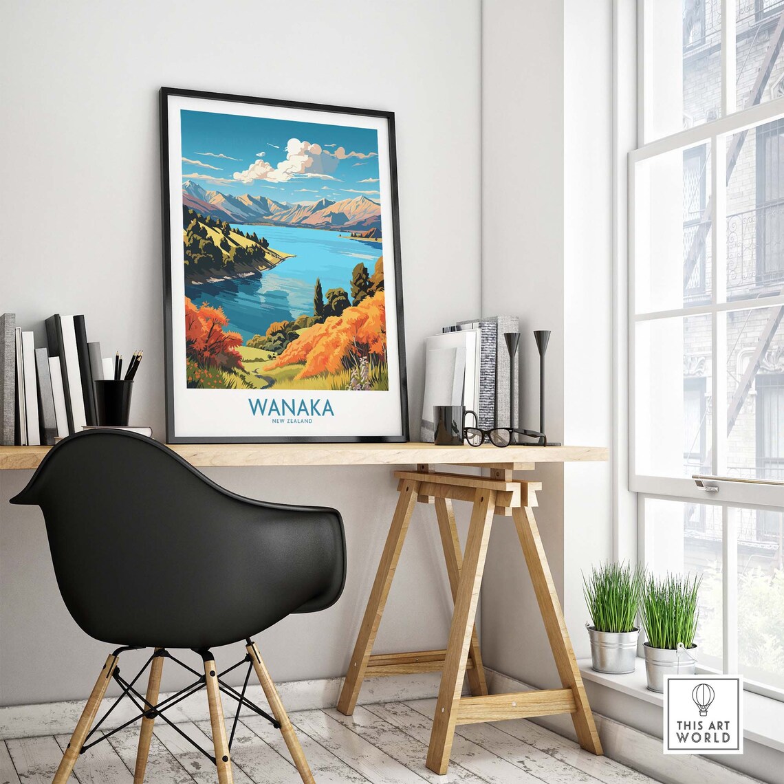 Wanaka New Zealand Autumn Lake Mountain Landscape Travel Poster - Image 4
